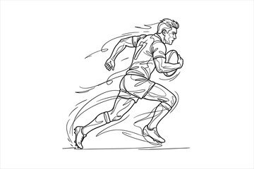 Obraz premium Rugby player running with ball dynamic line art action illustration competition movement illustration