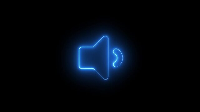 Glowing blue neon speaker animation pulsing on black background, for audio and, ui sound volume