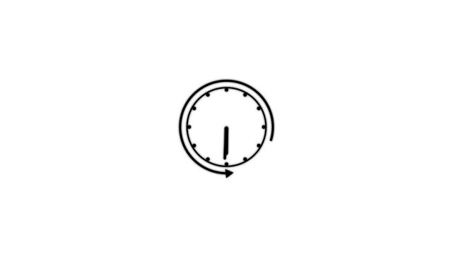 Minimal clock icon animation with rotating hands and circular arrow showing passage of time on white background for motion design.