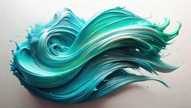 Colorful brushstroke of turquoise paint on white canvas creating dynamic motion