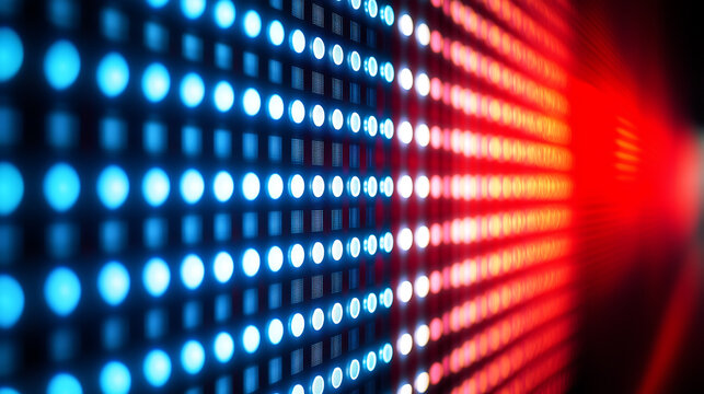 Abstract background featuring glowing blue and red LED light dots in a perspective view.