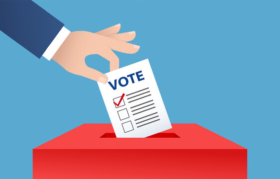 Hand put in the ballot or vote paper into election box. Concept for election system