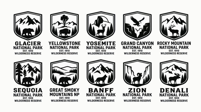 Wilderness Reserve National Park Shield Badge Vector Set