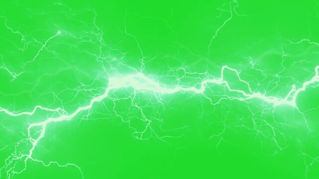 Bright blue electric lightning bolt striking across dark background,
A bright white lightning bolt crackles across a green screen background. A bright white lightning bolt effect.