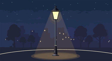 A serene nighttime scene with a lone street lamp © Linda