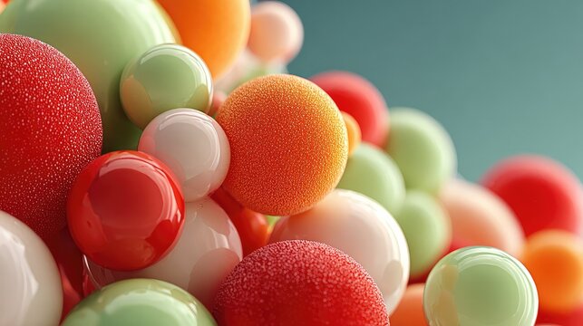 Colorful 3D Rendered Soft Inflated Spheres and Round Objects on Pastel Background