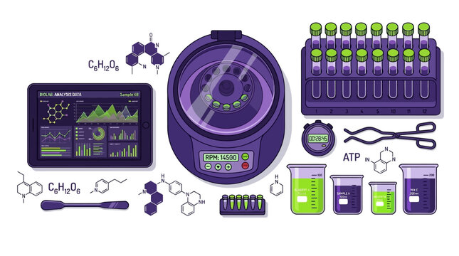 A scientist observes a chemical reaction in a laboratory setting with various equipment and tools.