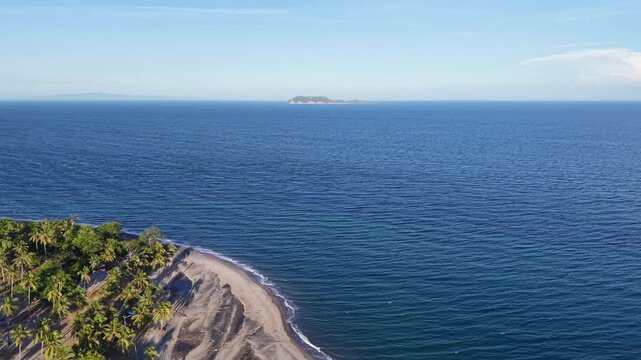Aerial Drone, Tropical Palm Coast and Apo Island, Philippines, 4K