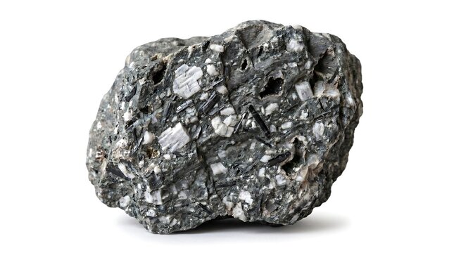 Basalt porphyry rock specimen isolated on white background stock photos