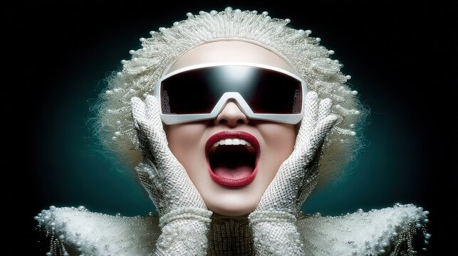 Futuristic Fashion Model with Bold Makeup and Dramatic Accessories