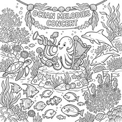 Obraz premium Ocean Melodies Concert Coloring Page for Kids