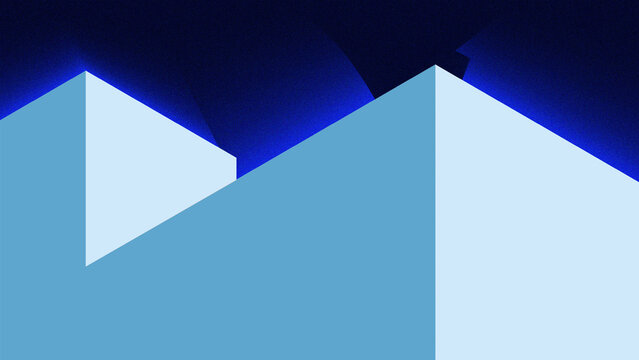 A geometric 3D illustration of a blue light building dark blue on a sheet with a curled corner page design, creating a modern vector pattern backdrop for wallpape, background and template
