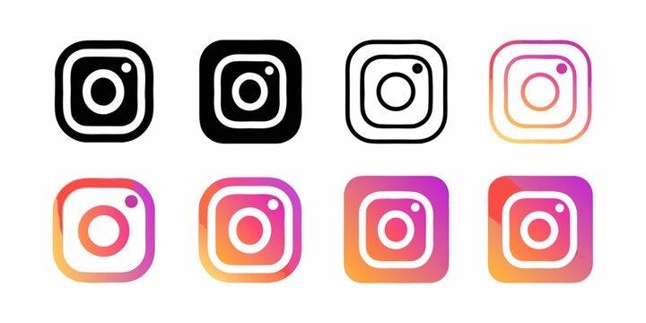 Instagram Icon Variations Flat Vector Graphics On White Background