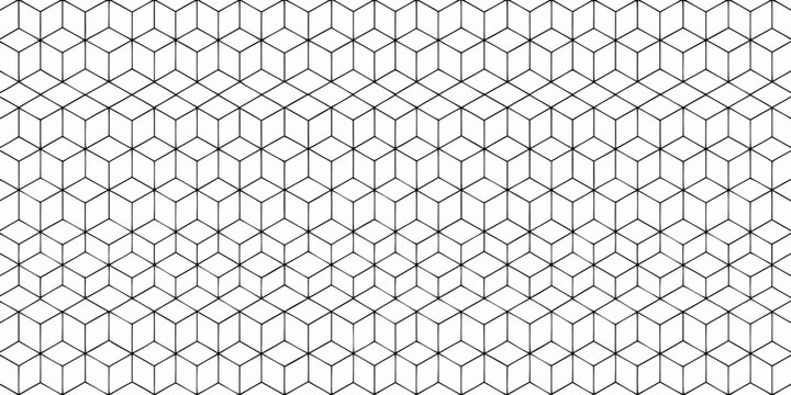 Isometric cube pattern black and white line art geometric design