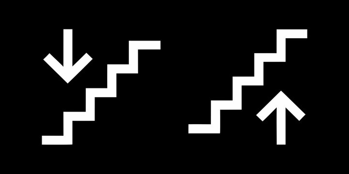Stairway Direction Signs With Arrows White Silhouette On Black