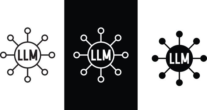 LLM Large Language Model network node icon set. Simple cartoon outline illustration of artificial intelligence neural network, machine learning algorithm, AI text generation system, deep learning data