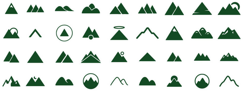 Set of modern flat mountain landscape vector logo designs.