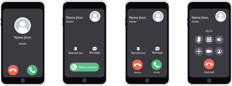 Set of mobile phone interface screens for incoming calls.