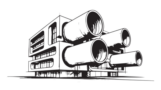 Industrial Building With Large Pipes On Side For Architecture And Engineering Concepts