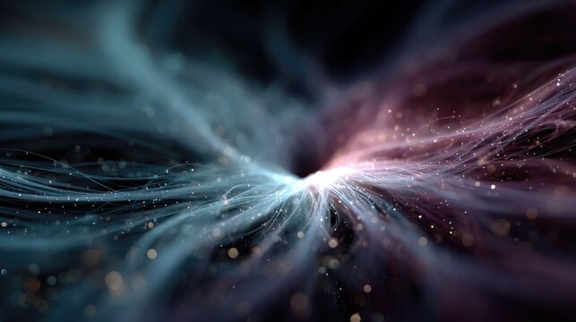 Magnetic Field Lines Abstract Light Trails in Dark Blue Cosmic Background