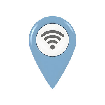 Blue location pin icon with wifi symbol on transparent background
