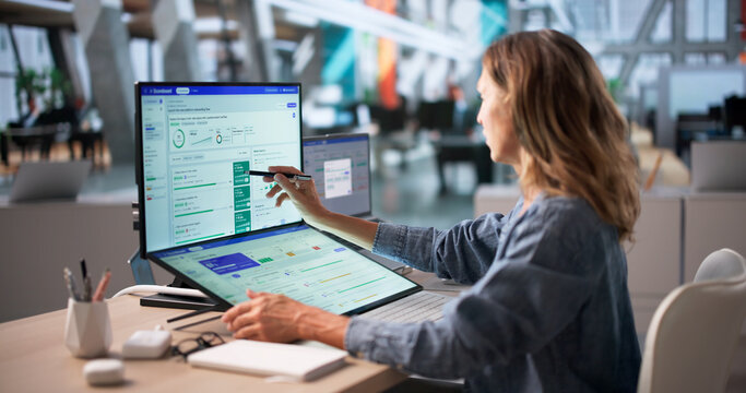 Executive Woman Uses Computer Dashboard
