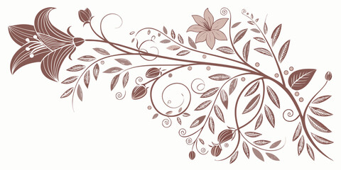 Ornate decorative floral branch illustration with detailed petals and scrolling tendrils decorative ornament botanical tendrils illustration blooming invitation stationery romantic aesthetic © Bf