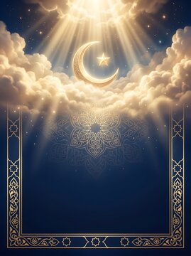 Luxury Islamic Celebration Background with Crescent Moon and Golden Glow