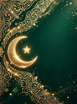 Luxury Islamic Geometric Background with Golden Crescent