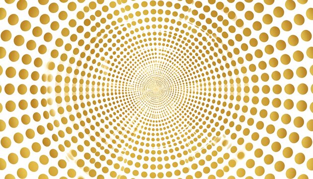 Abstract design with gold gradient polka dots arranged in concentric circular patterns