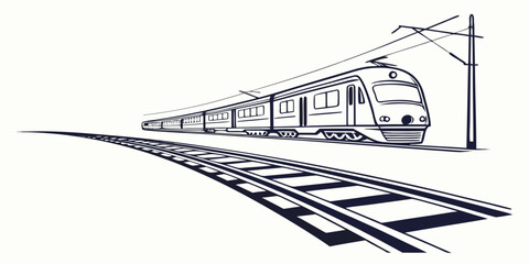 Modern electric commuter train travel on railway tracks illustration with transportation electric commuter locomotive railroad infrastructure traveling transport passenger logistics movement © Gf
