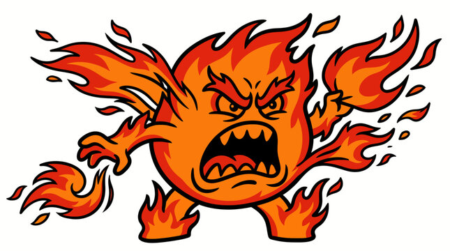 Angry fire monster character mascot with flames vector illustration