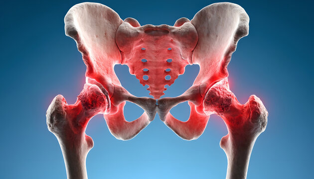 3D Anatomy Illustration Hip Joint Pain and Pelvic Anatomy