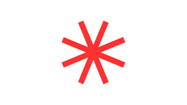 A minimalist red asterisk or starburst icon consisting of eight radiating, flat-ended bars intersecting at a central point