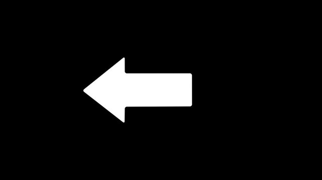 White arrow pointing left on black background. direction symbol indicating back or previous page. simple red pointer showing opposite direction.