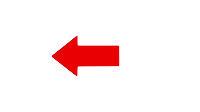 red arrow pointing left on white background. direction symbol indicating back or previous page. simple red pointer showing opposite direction.