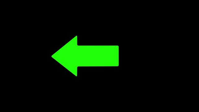 Green arrow pointing left on black background. direction symbol indicating back or previous page. simple red pointer showing opposite direction.