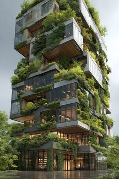 modern green building with lush vegetation