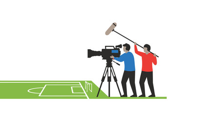 Filming Soccer Match: Cameraman and Sound Recordist on Football Field © Gren
