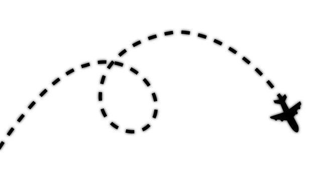 Journey's Path: minimalist vector illustration of an airplane traces a curved flight path, symbolizing travel and exploration Motion graphic of concept white background. animation 4k video