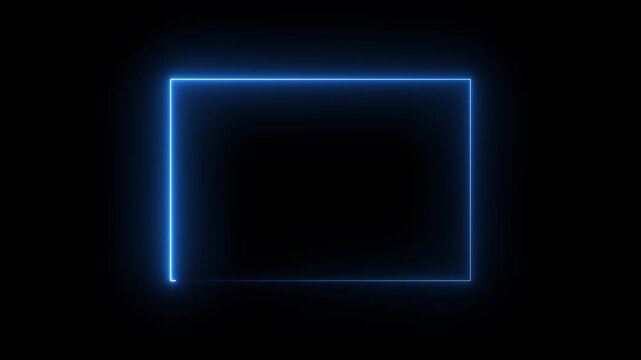  neon Square Rectangle picture frame icon animation glowing blue color party show seamless footage border frame display neon box line smooth effect on black background	