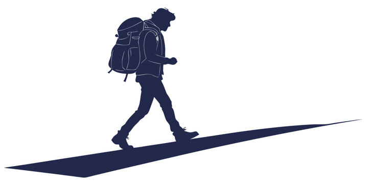 Silhouette of a hiker carrying a large backpack walking along a path with backpack silhouette adventure exploration trekking backpacking vacation recreation activity exercise movement