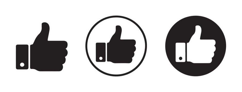 Set of three thumbs up icons in circular frames for user interface and social media voting elements.