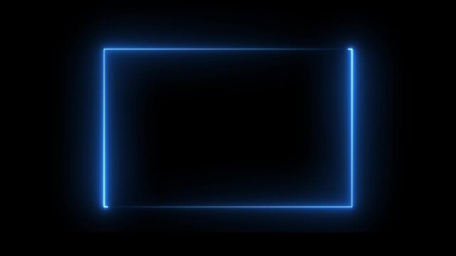  neon Square Rectangle picture frame icon animation glowing blue color party show seamless footage border frame display neon box line smooth effect on black background	