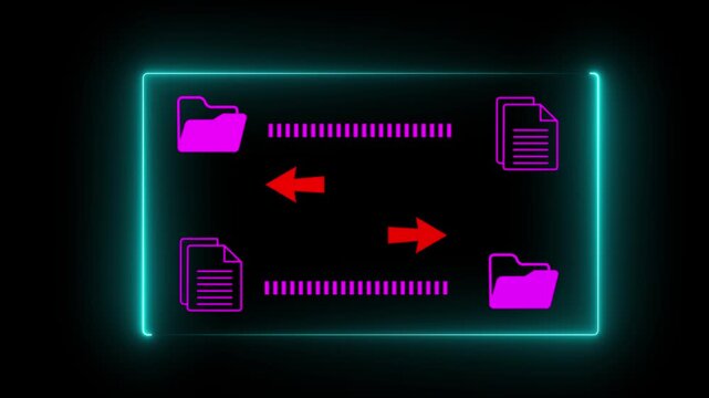 Document management system concept (DMS) on the transparent background. Software for archiving, Searching and managing files corporate document. Motion graphics of (DMS). 4k video animation