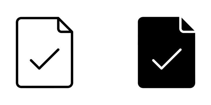 Document approval checkmark icon set for business validation tasks with document