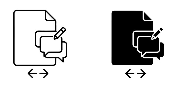 File editing and feedback comment icon set for document review with document