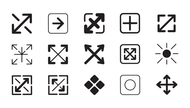 Arrows and cursor icon collection for interface navigation showing resizing directions and movement.