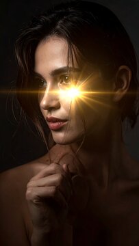 A woman with a radiant light across her face