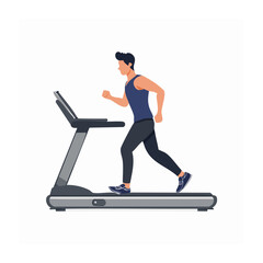 Fototapeta premium Man running on treadmill, flat design illustration